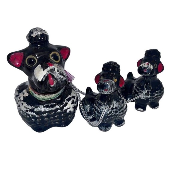 Vintage Redware Black Poodle Dog Chain Family Figurines Set of 3 Japan - Picture 2 of 4